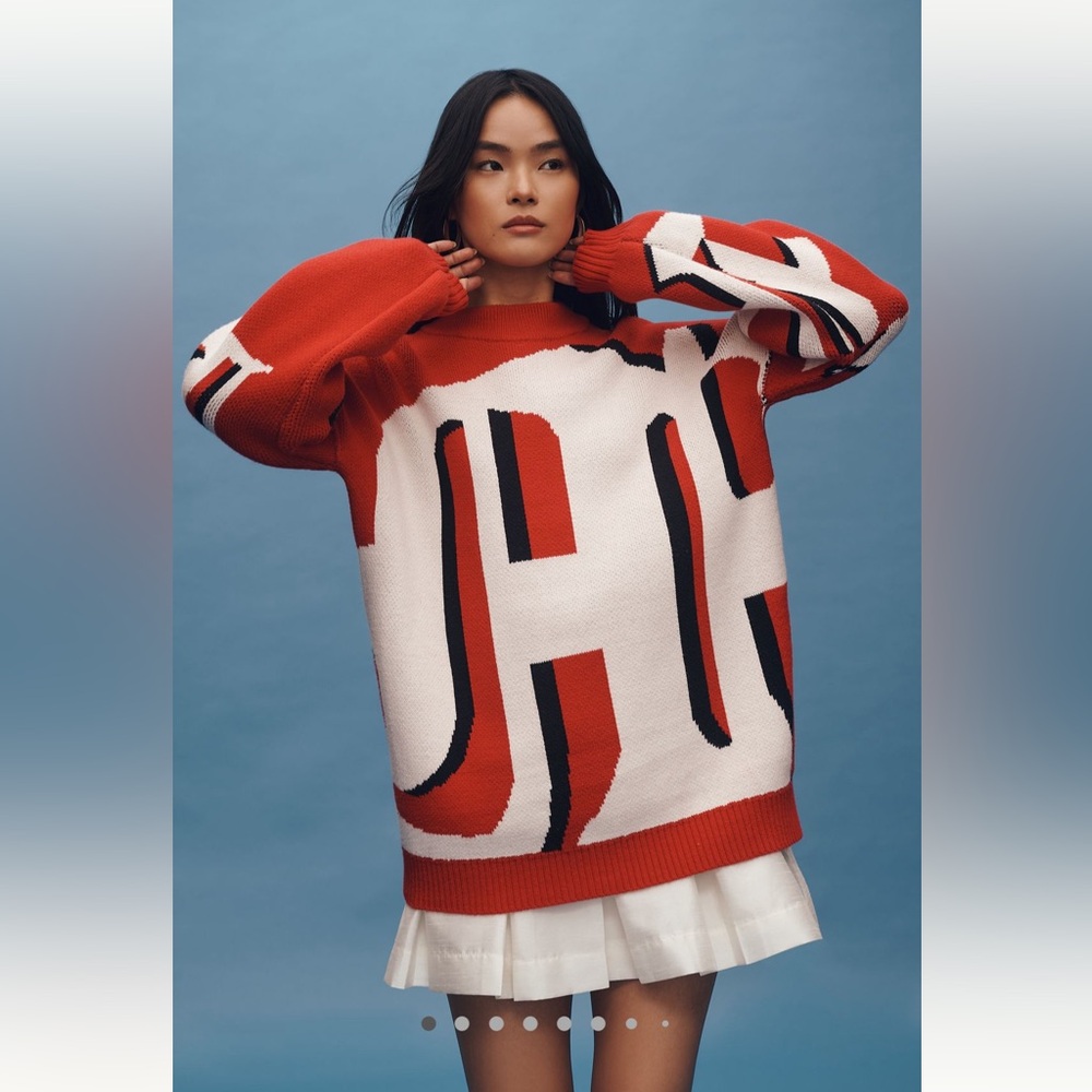 Anthropologie Maeve oversized graphic Monogram Sweater